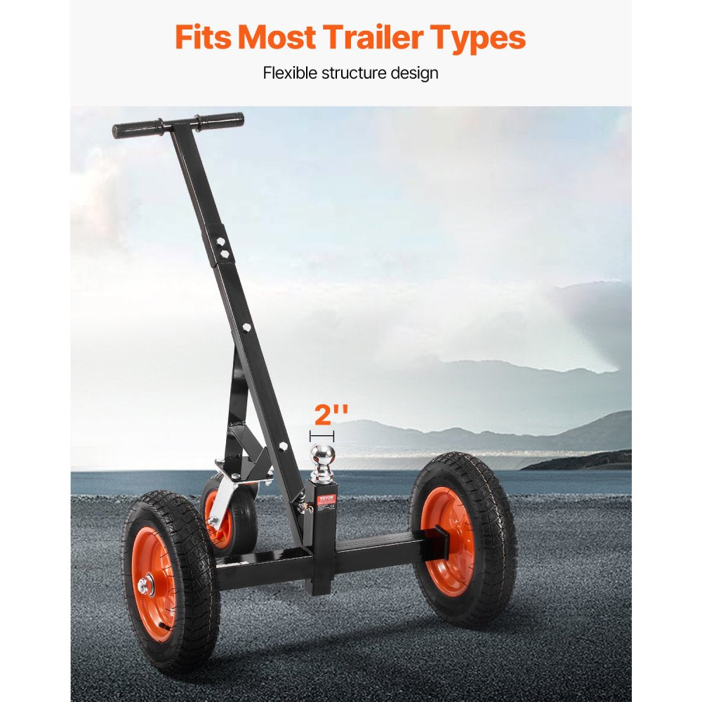 VEVOR Trailer Dolly, 1000lbs Tongue Weight Capacity, Carbon Steel Trailer Mover with 2 inch Ball, 14 inch Pneumatic Tires, Portable Tow Dolly for Moving RV Trailer
