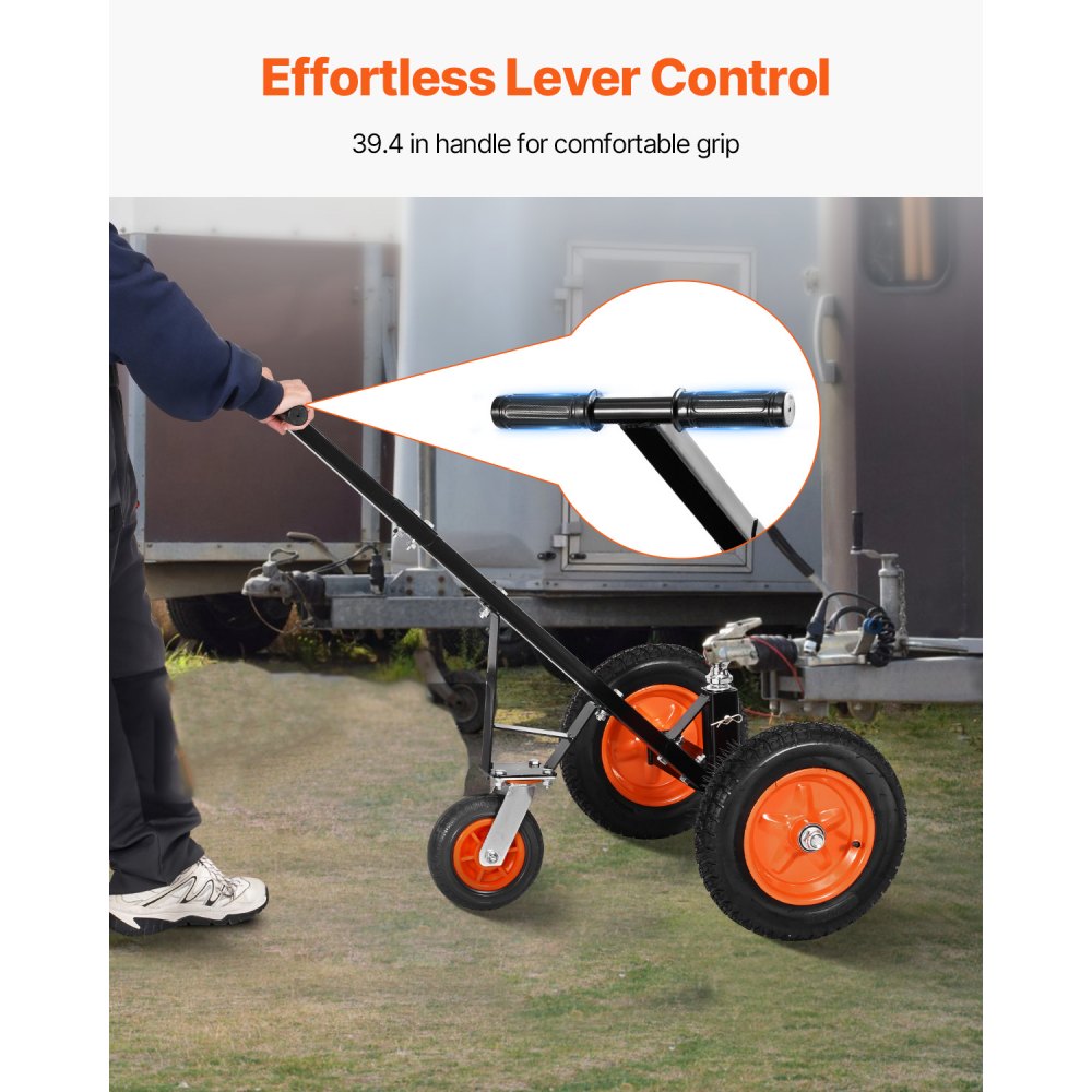 VEVOR Trailer Dolly, 1000lbs Tongue Weight Capacity, Carbon Steel Trailer Mover with 2 inch Ball, 14 inch Pneumatic Tires, Portable Tow Dolly for Moving RV Trailer