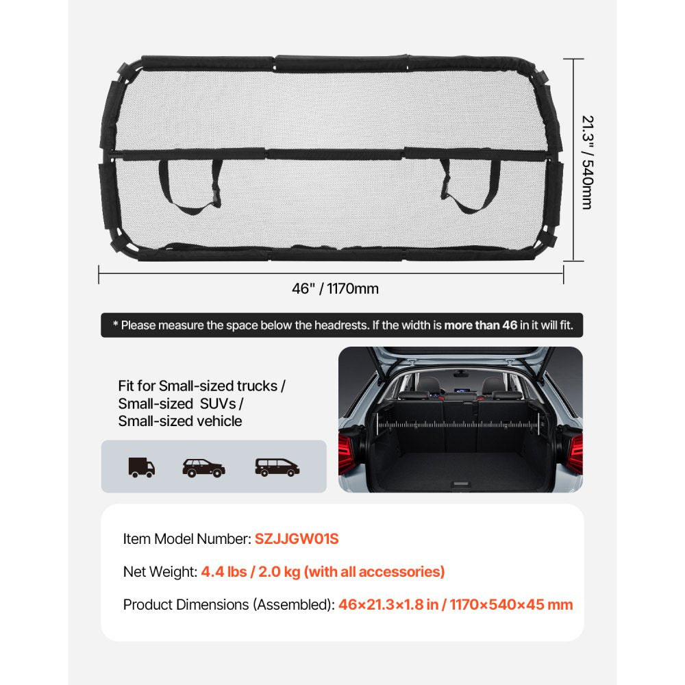VEVOR Dog Car Barrier, 46" Wide Car Divider for Cargo Area, Vehicle Pet Barrier with See Through Net Mesh, Universal-Fit Dog Car Barrier for Small-Sized SUVs, Trucks and Vehicle, Black