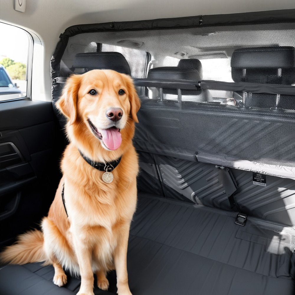VEVOR Dog Car Barrier, 46" Wide Car Divider for Cargo Area, Vehicle Pet Barrier with See Through Net Mesh, Universal-Fit Dog Car Barrier for Small-Sized SUVs, Trucks and Vehicle, Black
