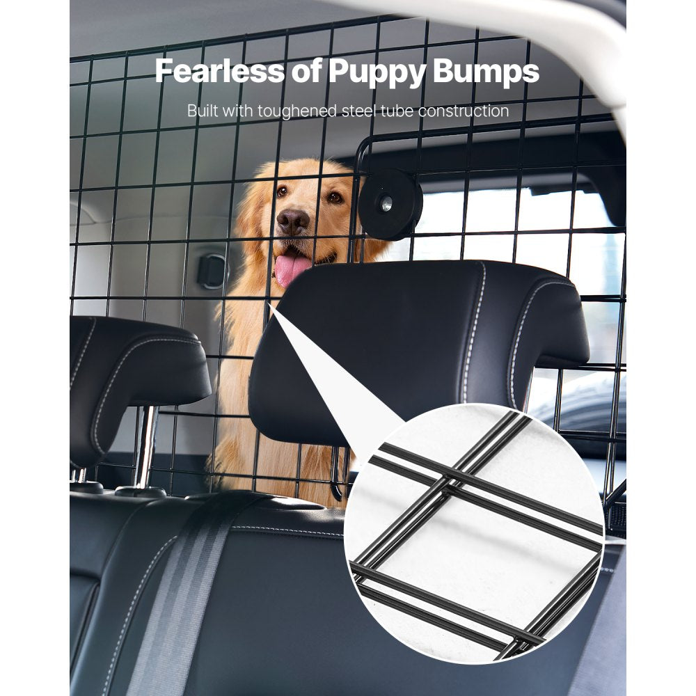 VEVOR Dog Car Barrier, 38"-66.3" Adjustable Car Divider for Trunk Cargo Area, Universal-Fit Back Seat Heavy-Duty Wire Mesh Dogs Separator Guard Net, Vehicle Pet Barrier for Sedans, Trucks and SUVs