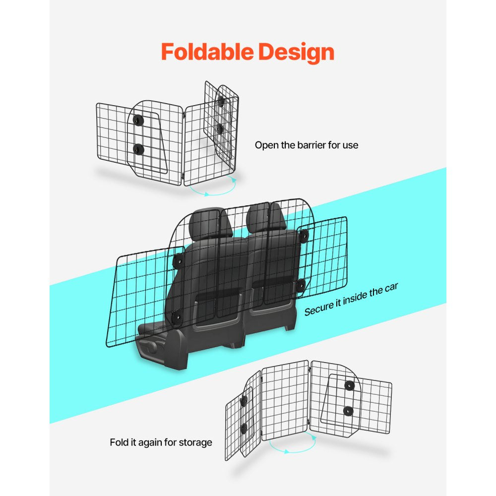 VEVOR Dog Car Barrier, 38.5"-61.6" Adjustable Car Divider for Trunk Cargo Area, Universal-Fit Back Seat Heavy-Duty Wire Mesh Dogs Separator Guard Net, Vehicle Pet Barrier for Sedans, Trucks and SUVs