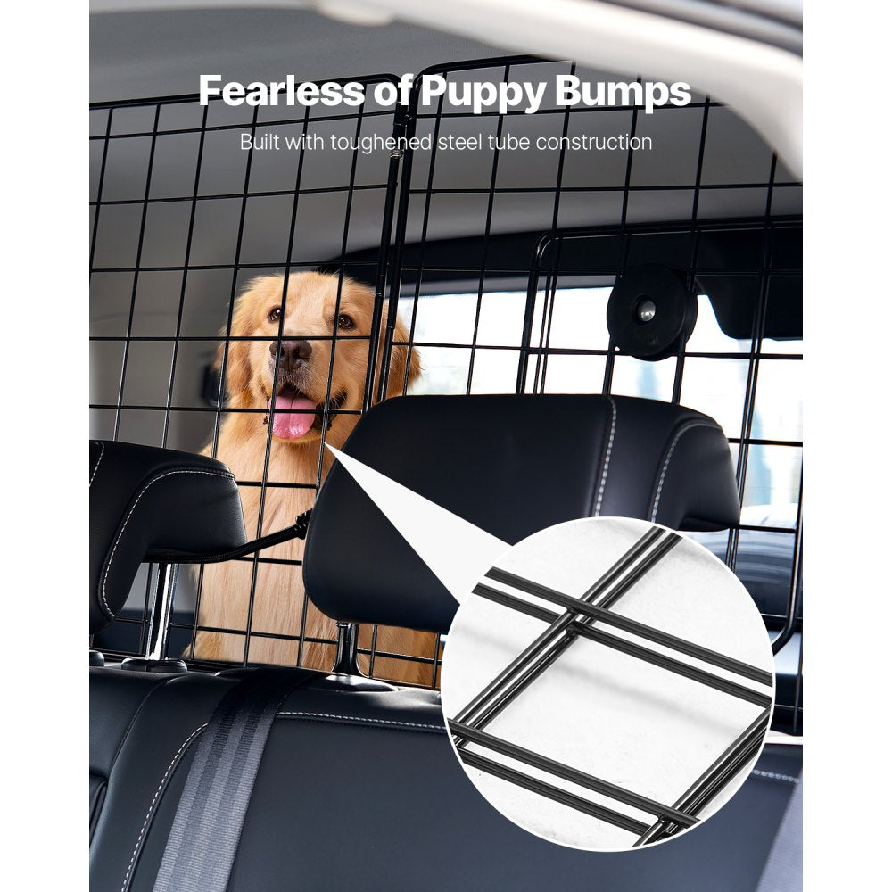 VEVOR Dog Car Barrier, 36.6"-60" Adjustable Car Divider for Trunk Cargo Area, Universal-Fit Back Seat Heavy-Duty Wire Mesh Dogs Separator Guard Net, Vehicle Pet Barrier for Sedans, Trucks and SUVs