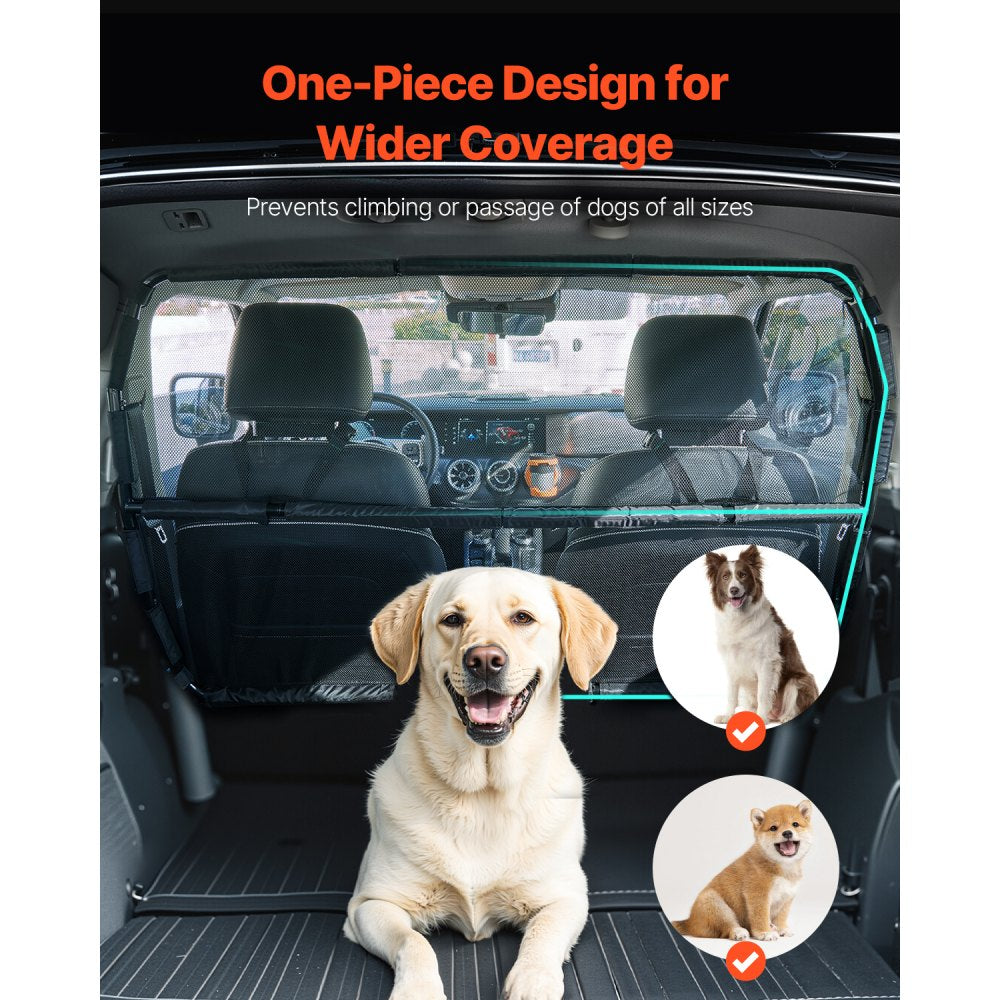VEVOR Dog Car Barrier, 56" Wide Car Divider for Front Seats Installation, Vehicle Pet Barrier with See Through Net Mesh, Universal-Fit Dog Car Barrier for Full-size Sedans, Trucks, and SUVs, Black