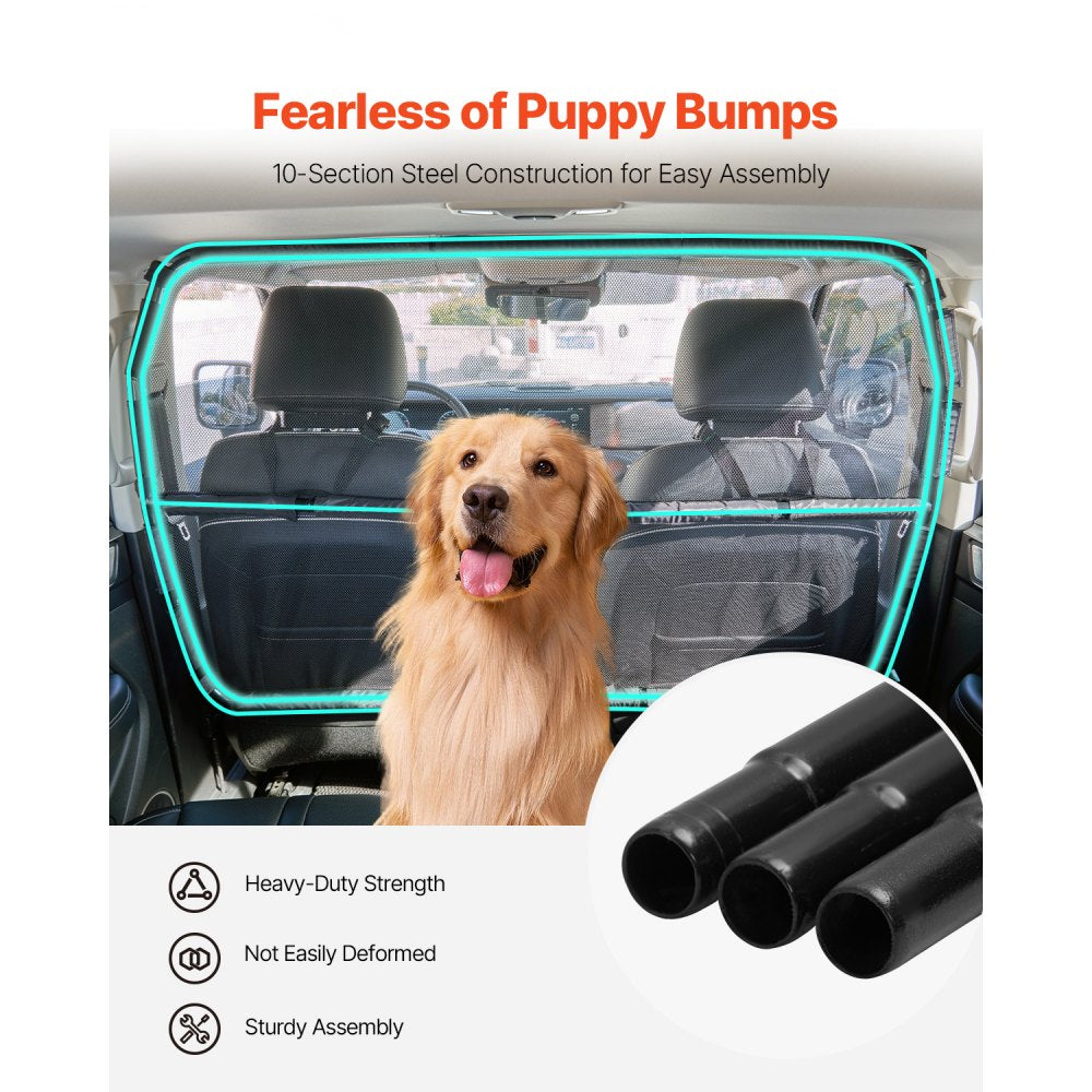 VEVOR Dog Car Barrier, 56" Wide Car Divider for Front Seats Installation, Vehicle Pet Barrier with See Through Net Mesh, Universal-Fit Dog Car Barrier for Full-size Sedans, Trucks, and SUVs, Black