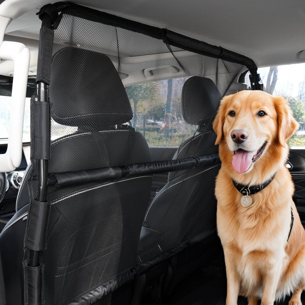 VEVOR Dog Car Barrier, 56" Wide Car Divider for Front Seats Installation, Vehicle Pet Barrier with See Through Net Mesh, Universal-Fit Dog Car Barrier for Full-size Sedans, Trucks, and SUVs, Black