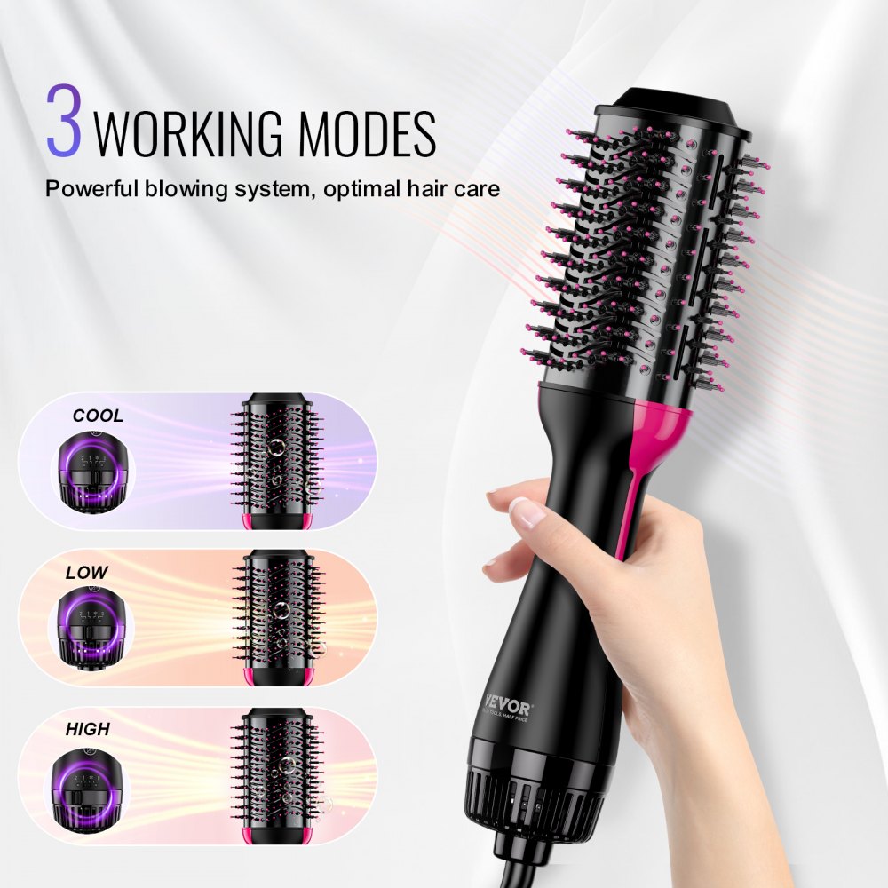VEVOR Hair Blow Dryer Brush, 4 in 1 Ionic Hair Dryer and Styler Volumizer with 2.95" Ceramic Coating Oval Barrel & 3 Heat Settings, Professional Hot Air Styling Brush for Straightening Drying Curling