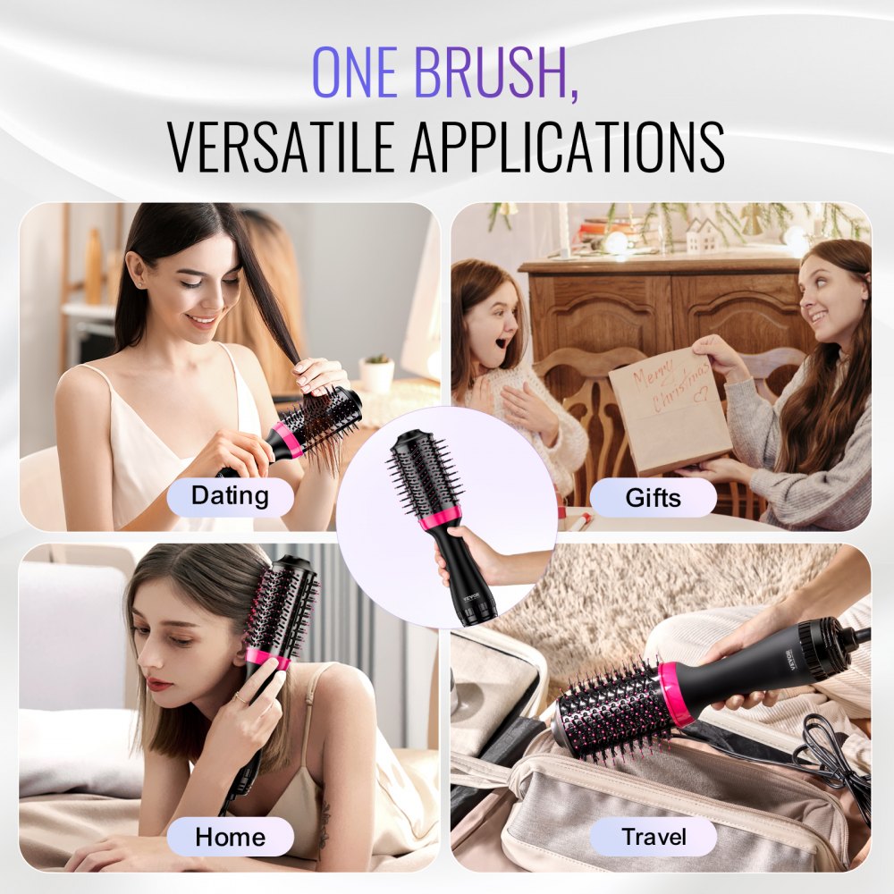 VEVOR Hair Blow Dryer Brush, 4 in 1 Ionic Hair Dryer and Styler Volumizer with 2.56" Ceramic Coating Oval Barrel & 3 Heat Settings, Professional Hot Air Styling Brush for Straightening Drying Curling