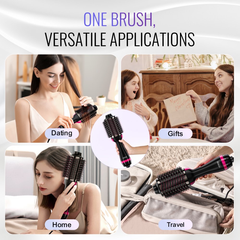 VEVOR Hair Blow Dryer Brush, 4 in 1 Ionic Hair Dryer Styler and Volumizer with Electroplated Titanium & 2.95" Ceramic Coating Oval Barrel, 3-Temp Hot Air Styling Brush for Drying Straightening Curling