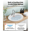 VEVOR Semi Recessed Bathroom Sink, 19.09 x 16.73 Inch Oval White Ceramic Vessel Sink with Overflow Hole and 3 Faucet Holes, Drop in Modern Lavatory Vanity Bath Wash Bowl Basin, Ideal for Small Spaces