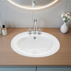 VEVOR Semi Recessed Bathroom Sink, 19.09 x 16.73 Inch Oval White Ceramic Vessel Sink with Overflow Hole and 3 Faucet Holes, Drop in Modern Lavatory Vanity Bath Wash Bowl Basin, Ideal for Small Spaces