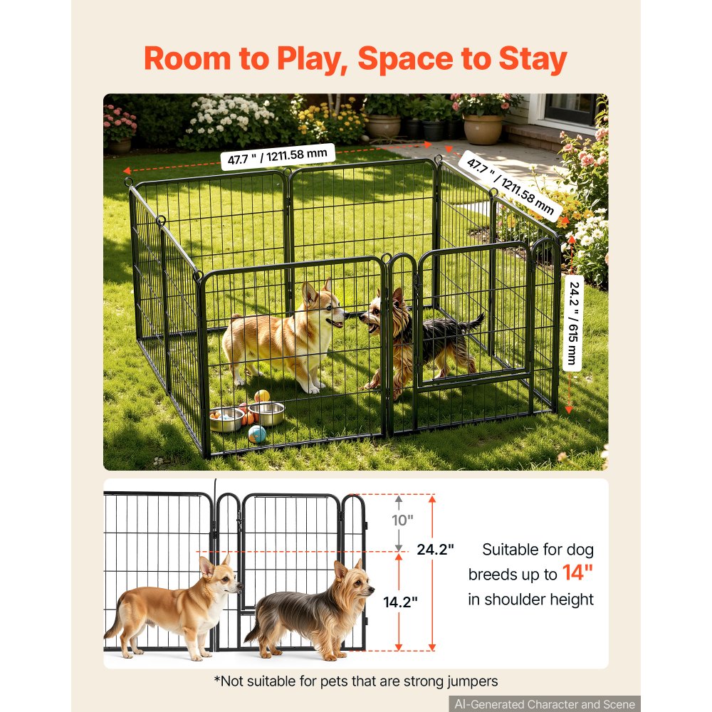 VEVOR Dog Playpen 24 Inch 8 Panels Foldable Metal Exercise Pen Pet Fence, Indoor/Outdoor Heavy Duty Puppy Crate Kennel with Door for Dogs, Cats or Small Animals, Portable for RV Camping, Yard, Black