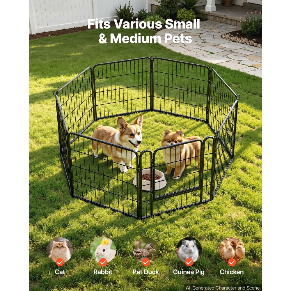 VEVOR Dog Playpen 24 Inch 8 Panels Foldable Metal Exercise Pen Pet Fence, Indoor/Outdoor Heavy Duty Puppy Crate Kennel with Door for Dogs, Cats or Small Animals, Portable for RV Camping, Yard, Black