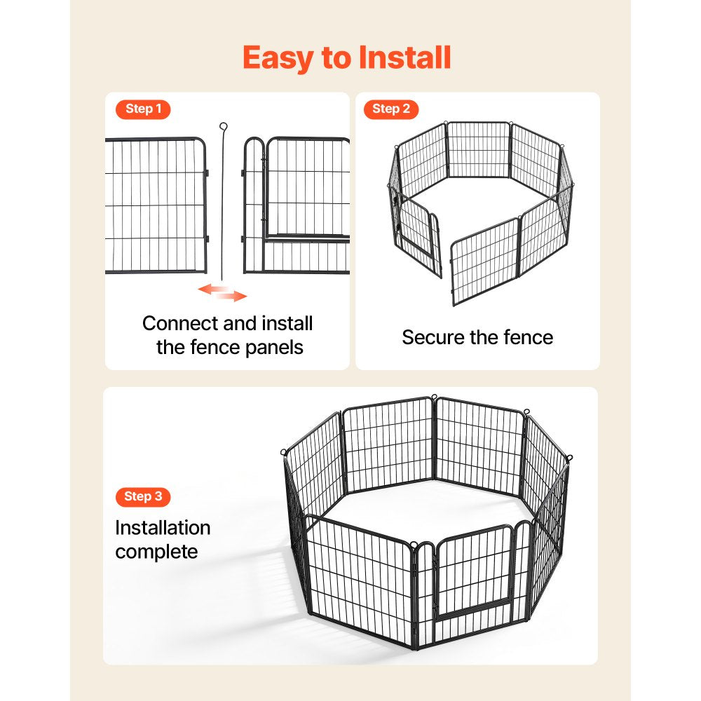 VEVOR Dog Playpen 24 Inch 8 Panels Foldable Metal Exercise Pen Pet Fence, Indoor/Outdoor Heavy Duty Puppy Crate Kennel with Door for Dogs, Cats or Small Animals, Portable for RV Camping, Yard, Black