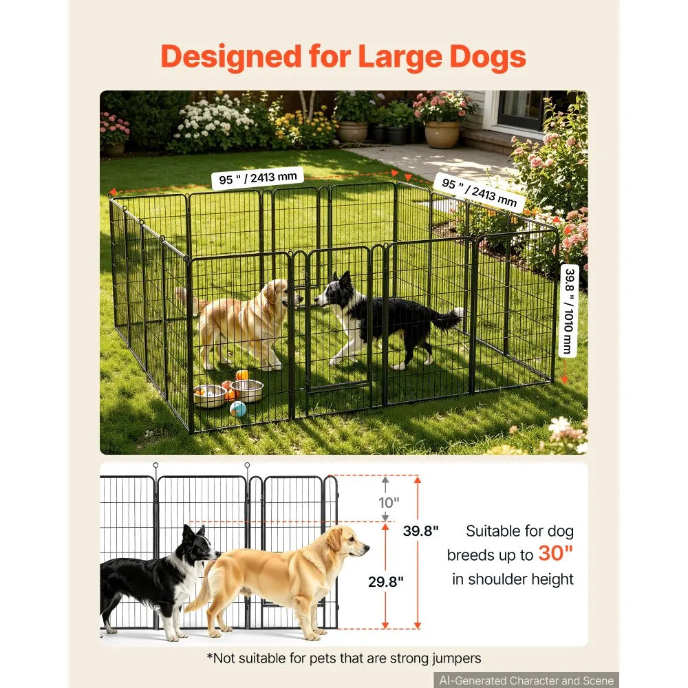 VEVOR Dog Playpen 40 Inch 16 Panels Foldable Metal Exercise Pen Pet Fence, Indoor/Outdoor Heavy Duty Puppy Crate Kennel with Door for Large/Small Dogs and Cats, Portable for RV Camping, Yard, Black