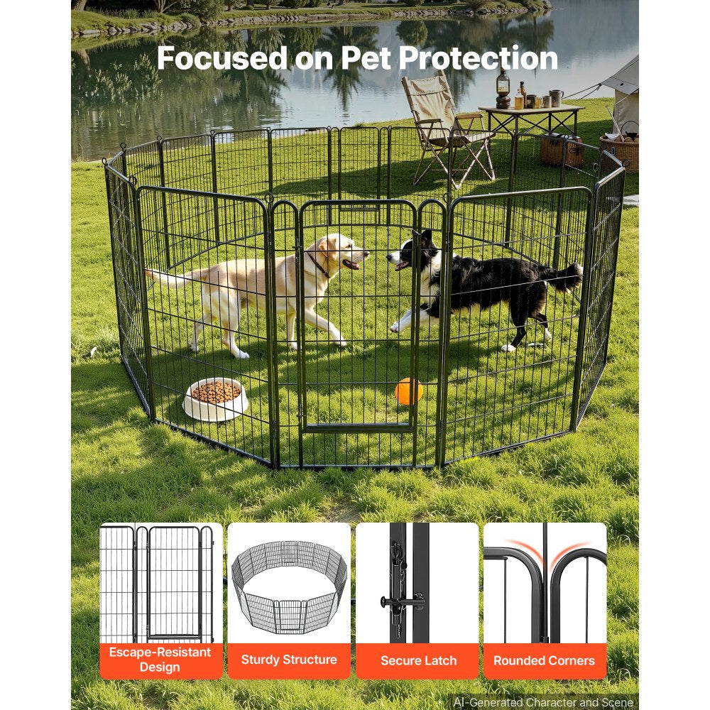 VEVOR Dog Playpen 40 Inch 16 Panels Foldable Metal Exercise Pen Pet Fence, Indoor/Outdoor Heavy Duty Puppy Crate Kennel with Door for Large/Small Dogs and Cats, Portable for RV Camping, Yard, Black