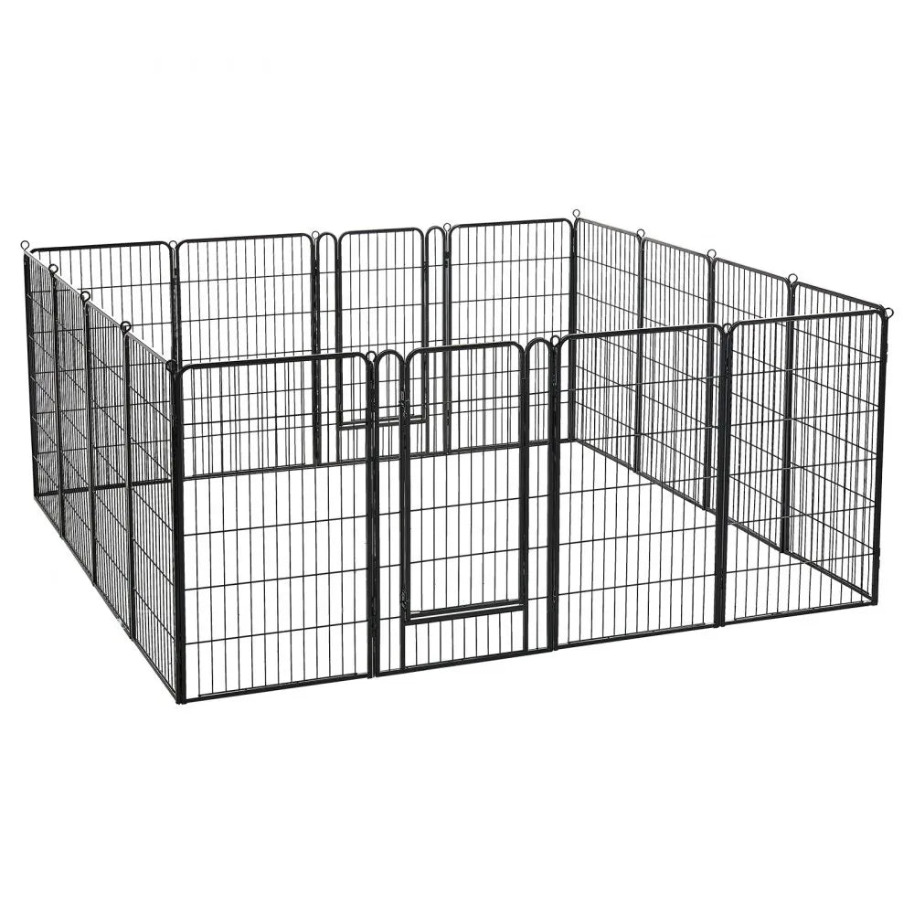 VEVOR Dog Playpen 40 Inch 16 Panels Foldable Metal Exercise Pen Pet Fence, Indoor/Outdoor Heavy Duty Puppy Crate Kennel with Door for Large/Small Dogs and Cats, Portable for RV Camping, Yard, Black