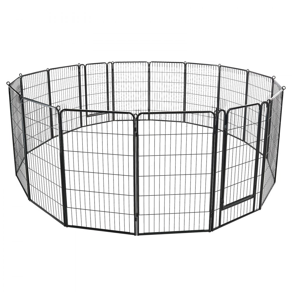 VEVOR Dog Playpen 40 Inch 16 Panels Foldable Metal Exercise Pen Pet Fence, Indoor/Outdoor Heavy Duty Puppy Crate Kennel with Door for Large/Small Dogs and Cats, Portable for RV Camping, Yard, Black