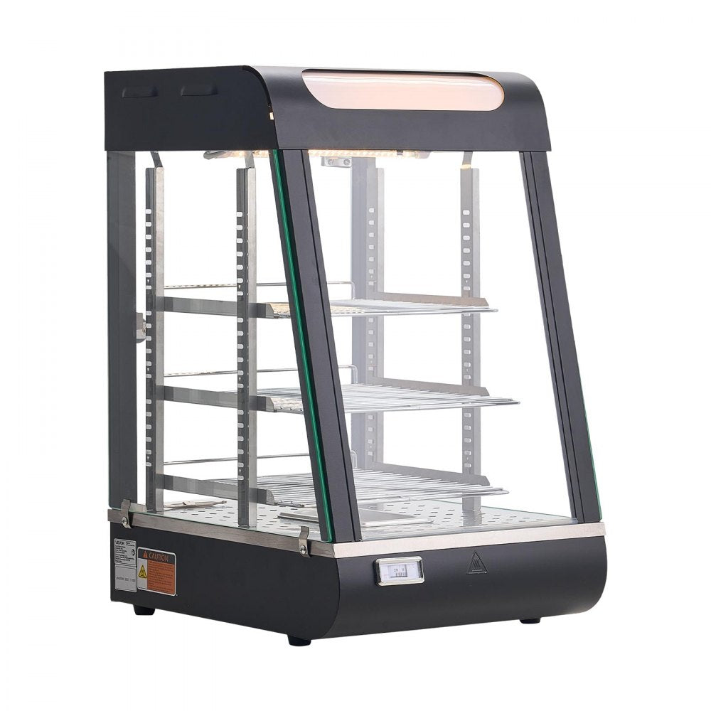VEVOR 3-Tier Commercial Food Warmer Display, 800W Food Display Warmer with LED Light, Top Storage and Adjustable Shelves, 86℉~185℉ Steam Heating, 60 Qt /57L for Hamburger, Pizza, Bread, Fried Chicken