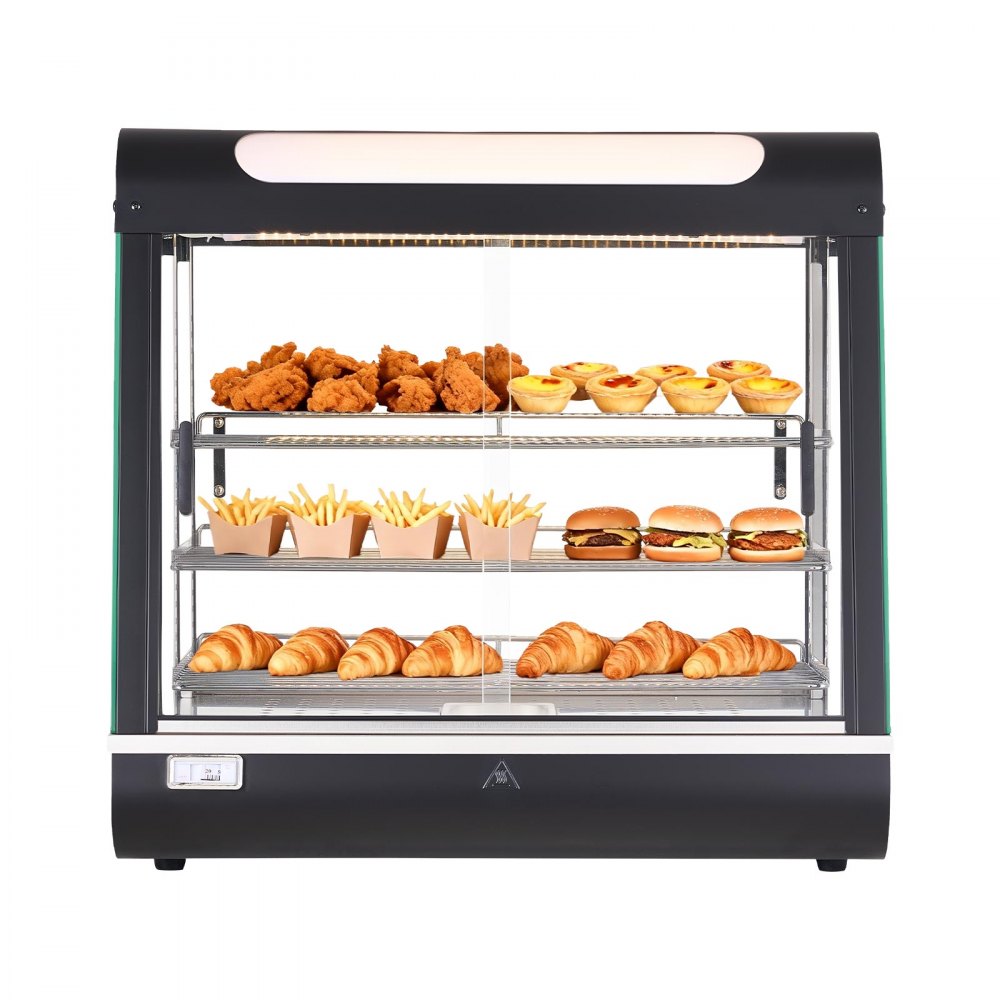 VEVOR 3-Tier Commercial Food Warmer Display, 1200W Food Display Warmer with LED Light, Top Storage and Adjustable Shelves, 86℉~185℉ Steam Heating, 106Qt/100L for Hamburger, Pizza, Bread, Fried Chicken