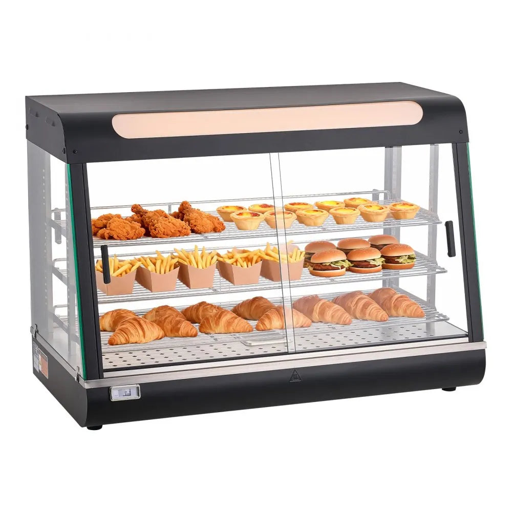 VEVOR 3-Tier Commercial Food Warmer Display, 1400W Food Display Warmer with LED Light, Top Storage and Adjustable Shelves, 86℉~185℉ Steam Heating, 137Qt/130L for Hamburger, Pizza, Bread, Fried Chicken