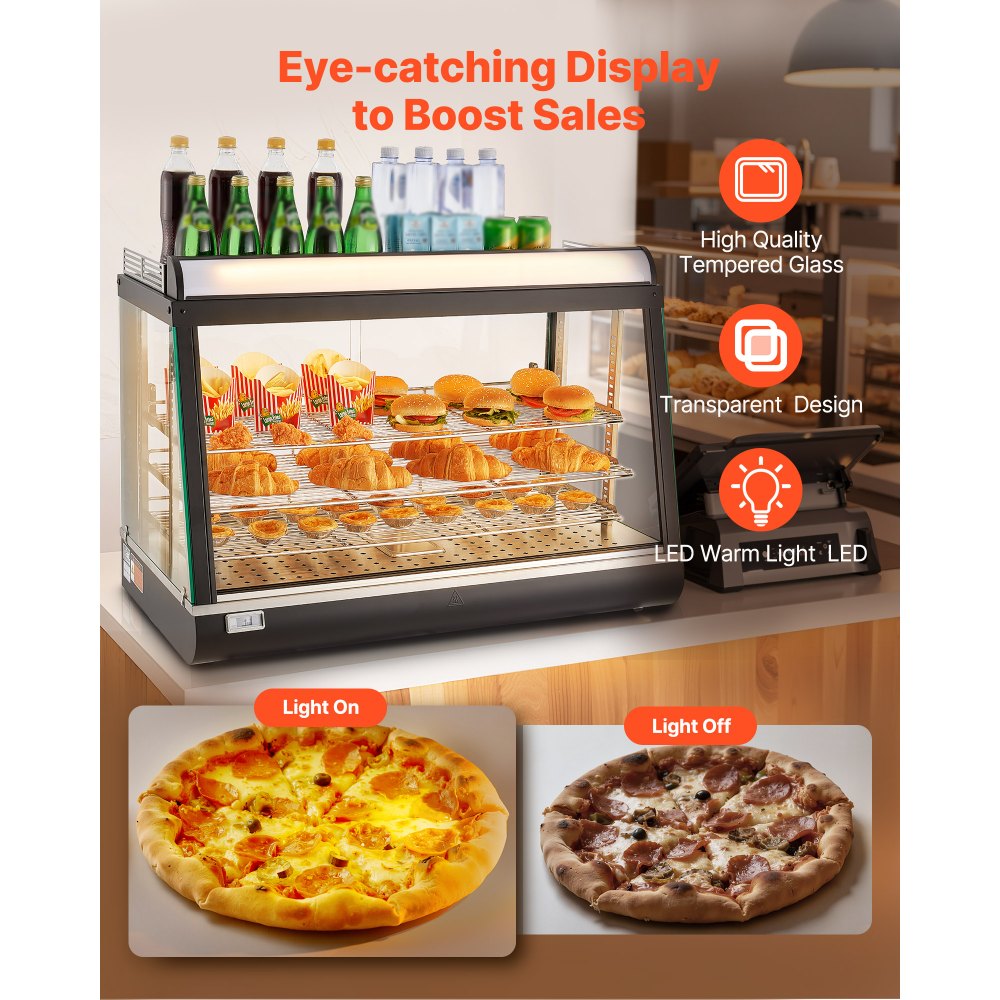 VEVOR food warmer display with tempered glass and LED warm light - feature graphic