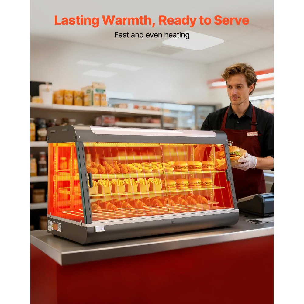 VEVOR 3-Tier Commercial Food Warmer Display, 1600W Food Display Warmer with LED Light, Top Storage and Adjustable Shelves, 86℉~185℉ Steam Heating, 190Qt/180L for Hamburger, Pizza, Bread, Fried Chicken