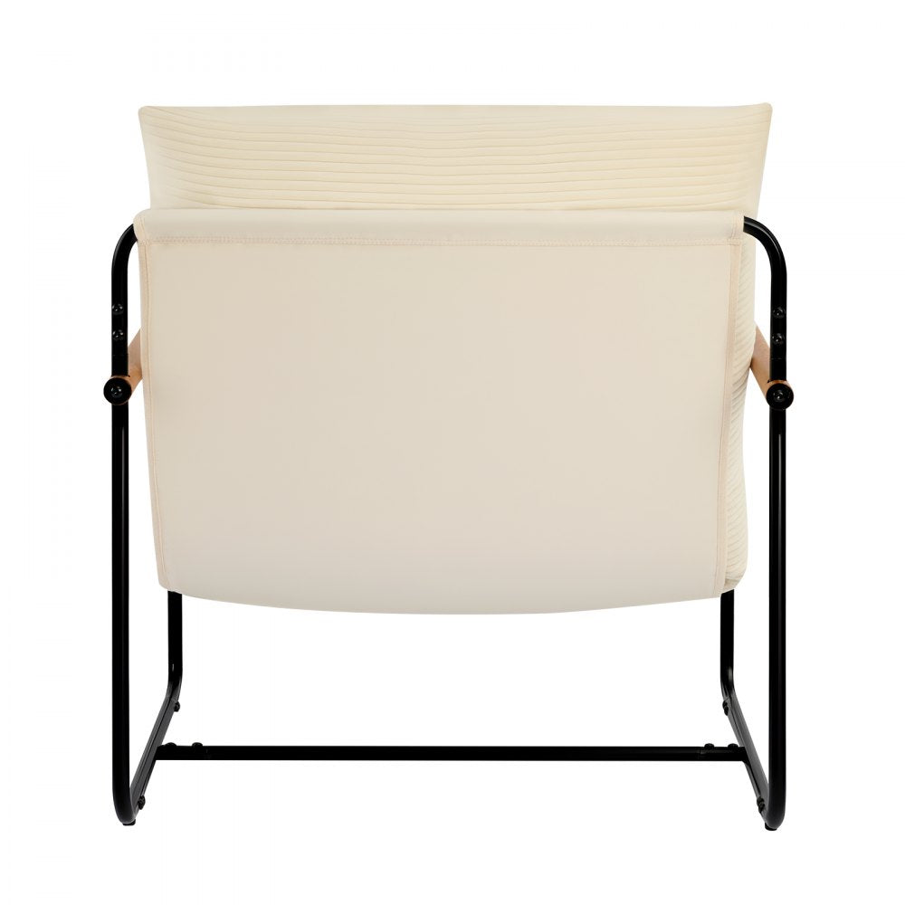 VEVOR Accent Chair, Metal Framed Chair with Wooden Armrests, Modern Cozy Upholstered Armchair, with Soft Foam Cushioning, Detachable Cushion, for Living Room, Bedroom, Reading Room, Office, Beige
