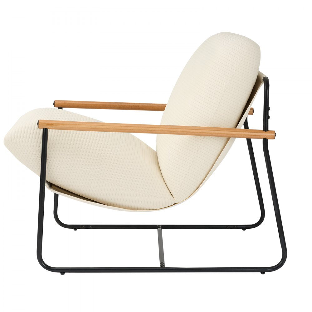 VEVOR Accent Chair, Metal Framed Chair with Wooden Armrests, Modern Cozy Upholstered Armchair, with Soft Foam Cushioning, Detachable Cushion, for Living Room, Bedroom, Reading Room, Office, Beige