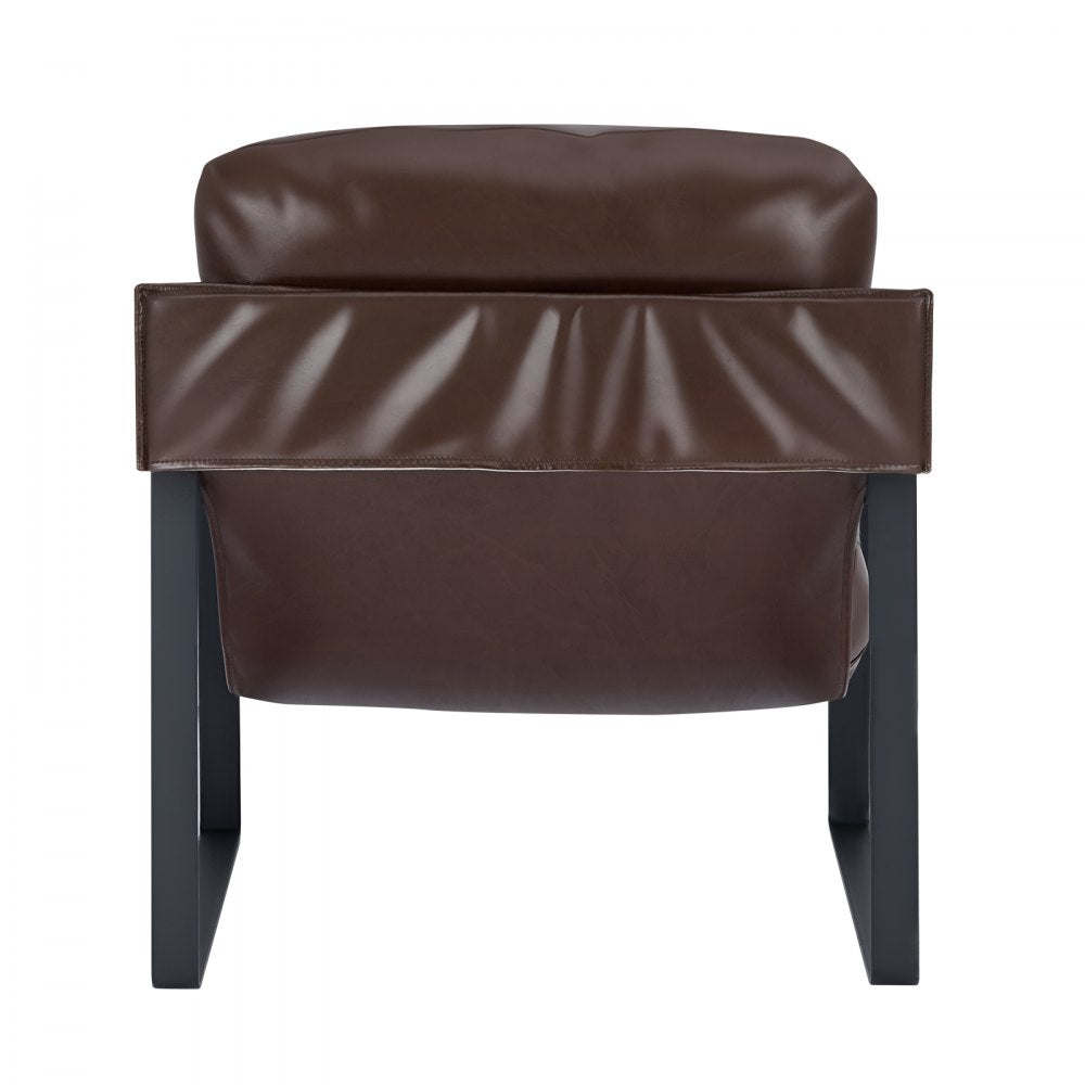 VEVOR Accent Chair, Modern PU Leather Armchair, Cozy Upholstered Chair, with Soft Foam Cushioning, Sturdy Metal Frame, and Detachable Cushion, for Living Room, Bedroom, Reading Room, Office, Brown