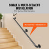 VEVOR Pipe Stair Handrail, 5FT Staircase Handrail, 440LBS Load Capacity Carbon Steel Pipe Handrail, Industrial Pipe Handrail with Wall Mount Support, Round Corner Wall Handrailings for Indoor, Outdoor