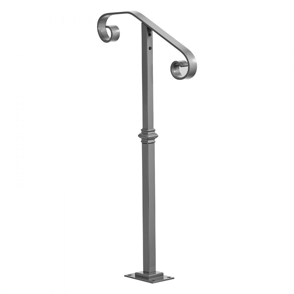 VEVOR Handrails for Outdoor Steps, 1-2 Step Single-Post Stair Hand Rail Kit, Gray Stair Rails for Seniors, Concrete Steps & Porch & Deck, Heavy-Duty Galvanized Steel Railings w/ Base & Installation Kit