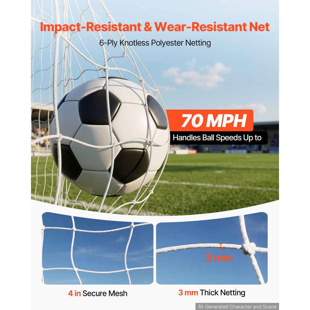 VEVOR Soccer Goal 12 x 6 FT Soccer Net for Backyard Collapsible Base Yellow, Portable & Quick Setup, with Metal Base, Carry Bag, Ground Stakes, for Youth & Adults Outdoor Backyard Practice Training