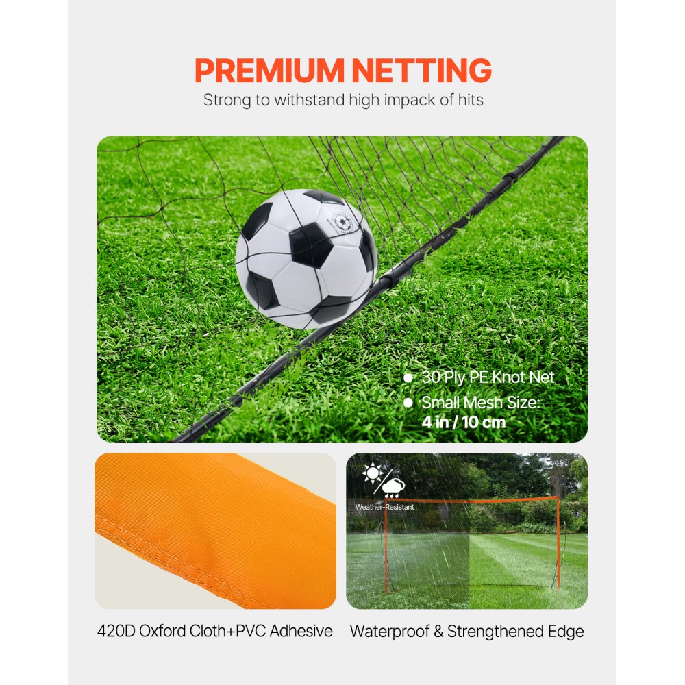 VEVOR Portable Soccer Goal, 12x6 ft Adults Kids Backyard Soccer Net, Large Practice Soccer Net, Steel Fiberglass Structure Training Goal Set, All-Weather Outdoor Soccer Goals with Carry Bag, Orange
