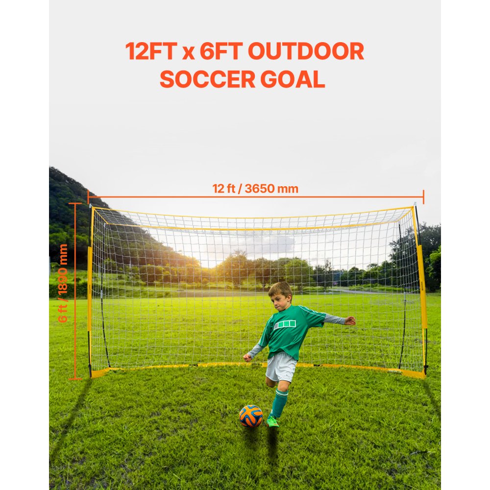 VEVOR Portable Soccer Goal, 12x6 ft Adults Kids Backyard Soccer Net, Large Practice Soccer Net, Steel Fiberglass Structure Training Goal Set, All-Weather Outdoor Soccer Goals with Carry Bag, Yellow