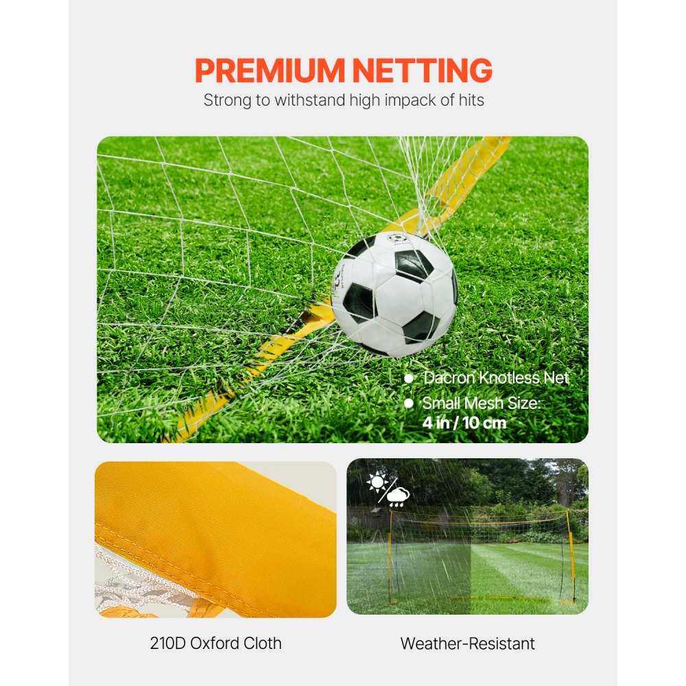 VEVOR Portable Soccer Goal, 12x6 ft Adults Kids Backyard Soccer Net, Large Practice Soccer Net, Steel Fiberglass Structure Training Goal Set, All-Weather Outdoor Soccer Goals with Carry Bag, Yellow