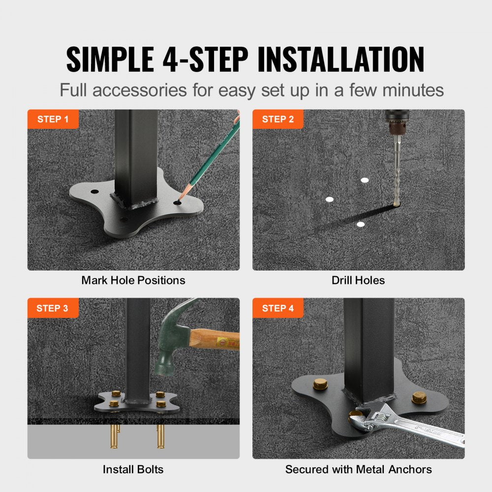 VEVOR Outdoor Stair Railing, Fits for 1-5 Steps Transitional Wrought Iron Handrail, Adjustable Exterior Stair Railing with Fence, Handrails for Concrete Steps with Installation Kit, Matte Black