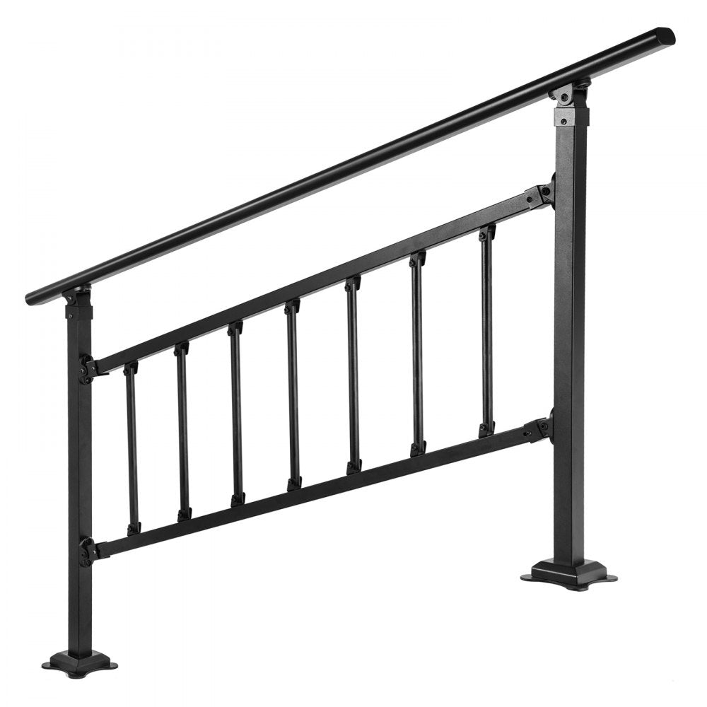 VEVOR Outdoor Stair Railing, Fits for 1-5 Steps Transitional Wrought Iron Handrail, Adjustable Exterior Stair Railing with Fence, Handrails for Concrete Steps with Installation Kit, Matte Black