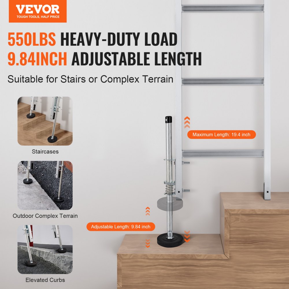 VEVOR Ladder Levler, 20 inch Steel 550lbs Load Ladder Leveling Tool, Pitch Hopper, Stair Ladder Stabilizer with Storage, Easy to Use for All Surfaces,Extension Ladder Accessories for Uneven Ground
