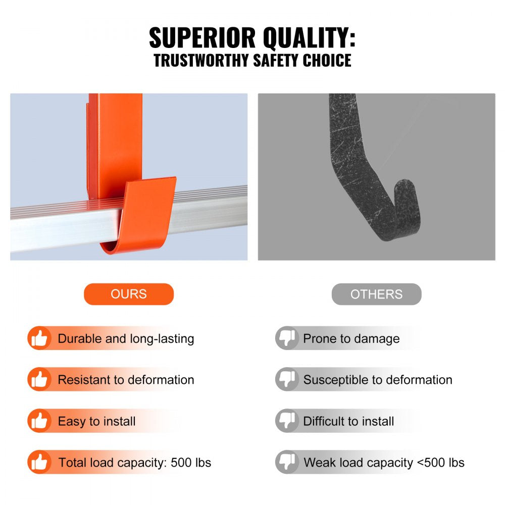 VEVOR Ladder Roof Hook, 2 Pack with Wheel Heavy Duty Steel Ladder Stabilizer, Roof Ridge Extension Rubber Grip T-Bar for Damage Prevention, 500 lbs Weight Rating, Fast & Easy to Access Steep Roofs