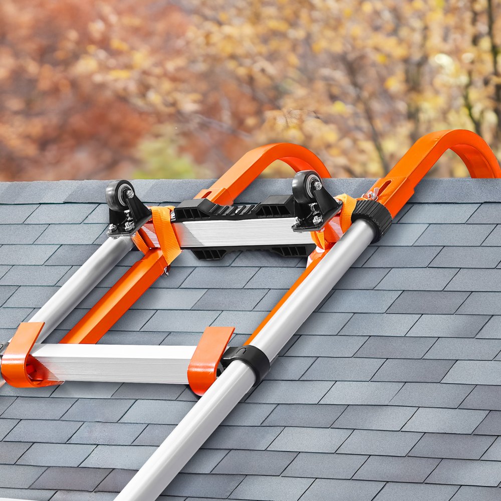 VEVOR Ladder Roof Hook, 2 Pack with Wheel Heavy Duty Steel Ladder Stabilizer, Roof Ridge Extension Rubber Grip T-Bar for Damage Prevention, 500 lbs Weight Rating, Fast & Easy to Access Steep Roofs