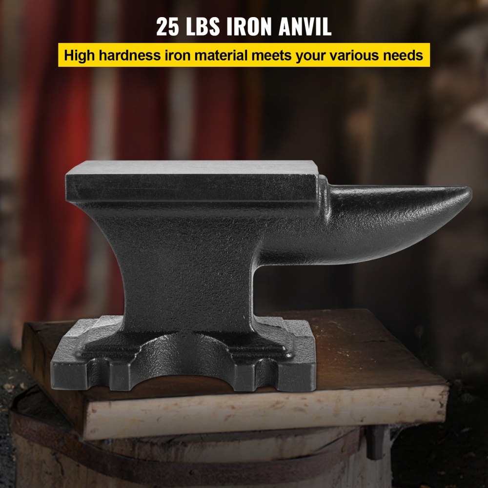 VEVOR Cast Iron Anvil, 25 Lbs(11kg) Single Horn Anvil with 6.8 x 3.5 inch Countertop and Stable Base, High Hardness Rugged Round Horn Anvil Blacksmith, for Bending, Shaping