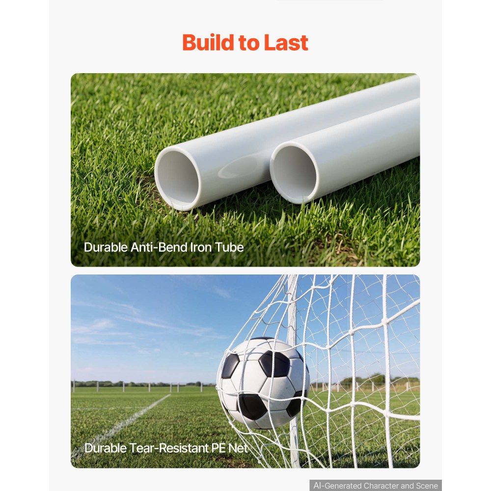 VEVOR Soccer Goal 12 x 6 FT Soccer Goal for Backyard with Iron Frame PE Net, Portable & Durable Set, High-Strength Net, Ground Stakes, Straps, for Youth & Adults Outdoor Backyard Practice Training