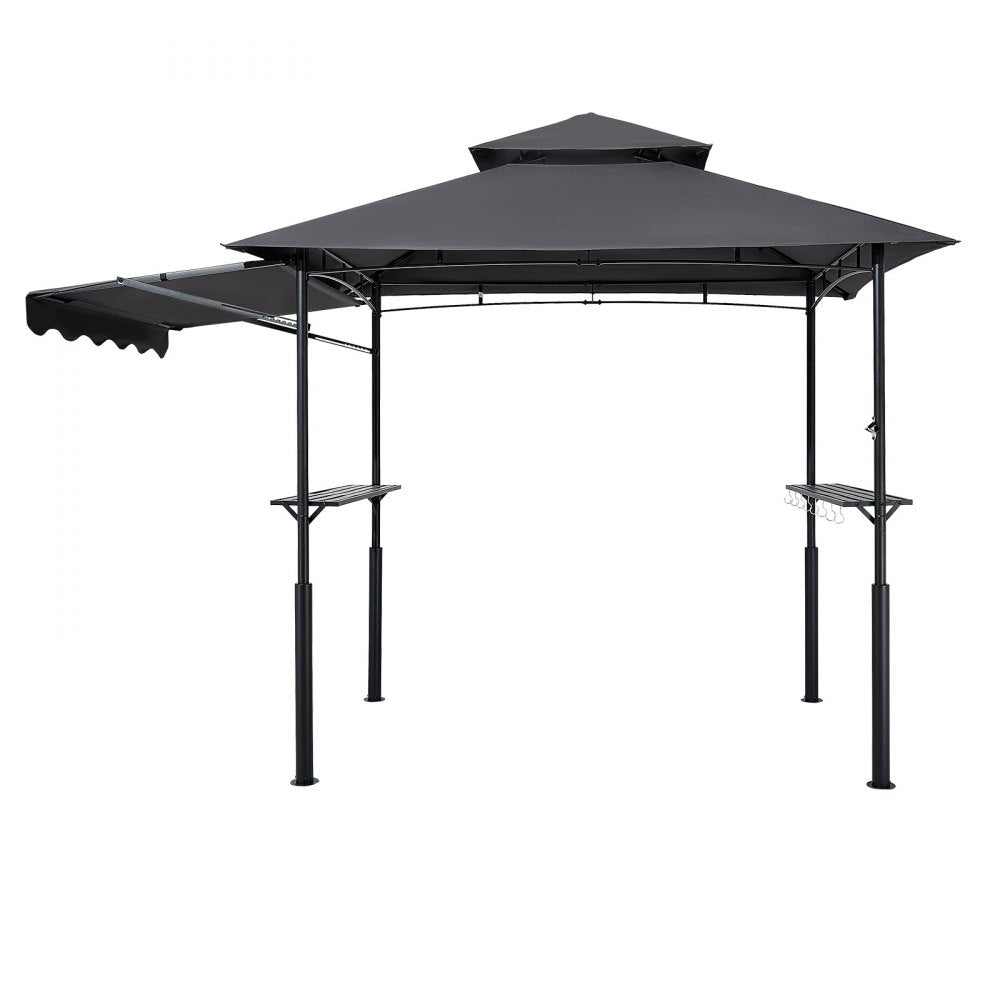 VEVOR Grill Gazebo, 8 x 5 ft Double-Tiered Top, Reinforced BBQ Gazebo with Extra Awning, Powder-Coated Steel Patio Grill Shelter with 2 Side Shelves & Hooks, Outdoor Grilling Canopy for Garden