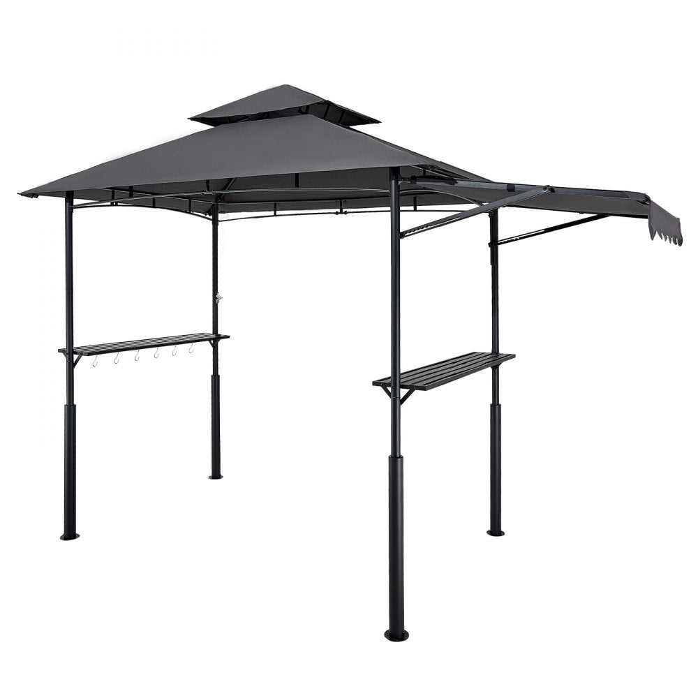 VEVOR Grill Gazebo, 8 x 5 ft Double-Tiered Top, Reinforced BBQ Gazebo with Extra Awning, Powder-Coated Steel Patio Grill Shelter with 2 Side Shelves & Hooks, Outdoor Grilling Canopy for Garden