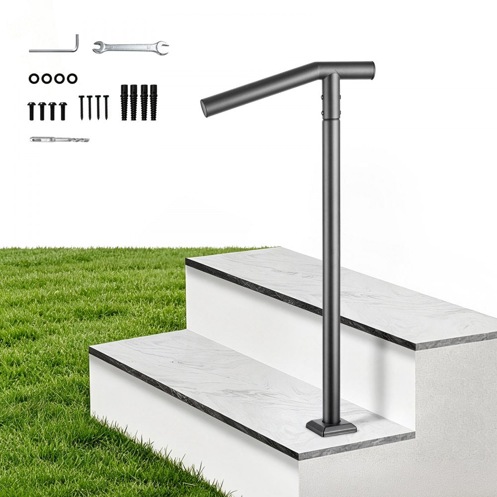 Vevor Handrail for Outdoor Steps Single Post 1-2 Step Stair Rail Kit Black New