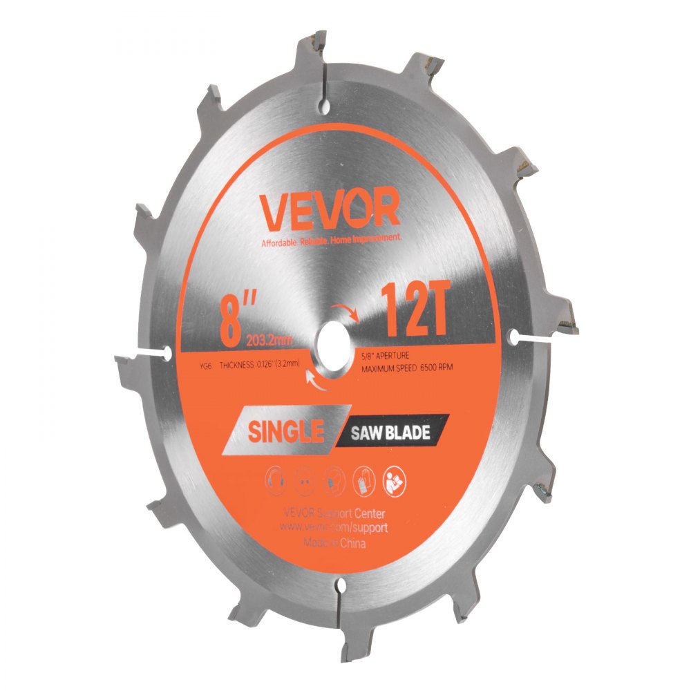 VEVOR Dado Blade Set, 8 inch Diameter, 12 Sharp Alloy Teeth, 5/8 inch Arbor, Fine Finish, Stacking Dado Blades with Chippers and Shims, Noise-Reducing Heat Vents, for Cutting Plywood, OSB, Hardwood