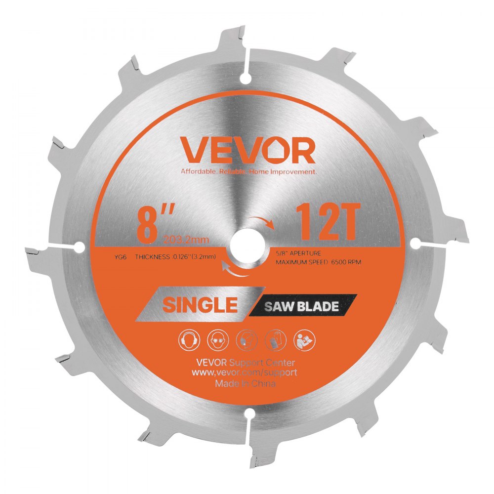 VEVOR Dado Blade Set, 8 inch Diameter, 12 Sharp Alloy Teeth, 5/8 inch Arbor, Fine Finish, Stacking Dado Blades with Chippers and Shims, Noise-Reducing Heat Vents, for Cutting Plywood, OSB, Hardwood