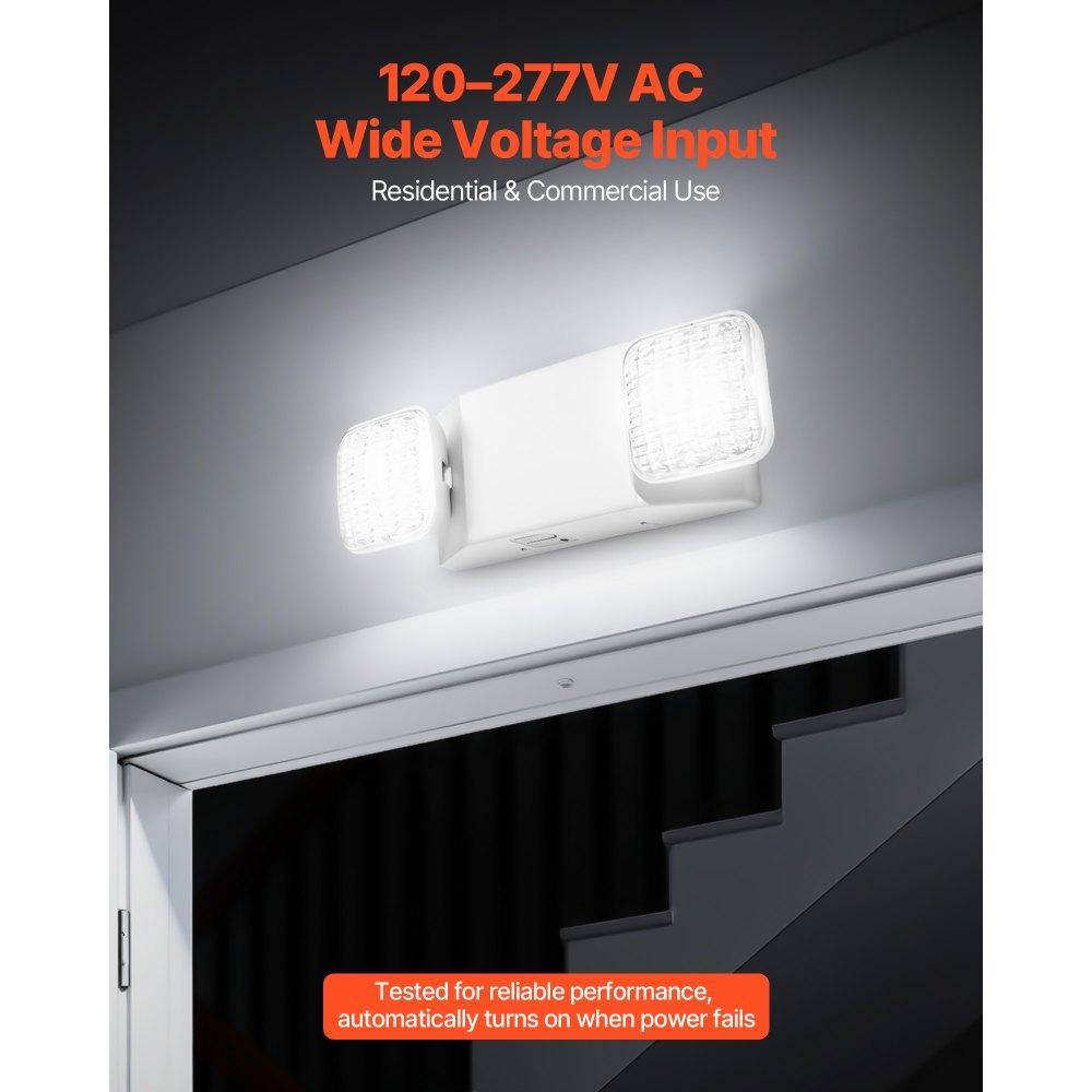 VEVOR 4 Pack Emergency Lights for Business, with Battery Backup, Commercial LED Emergency Exit Lighting Fixtures, AC 120/277V, with Two Square Head Adjustable, 90-Minute Backup, for Business, White