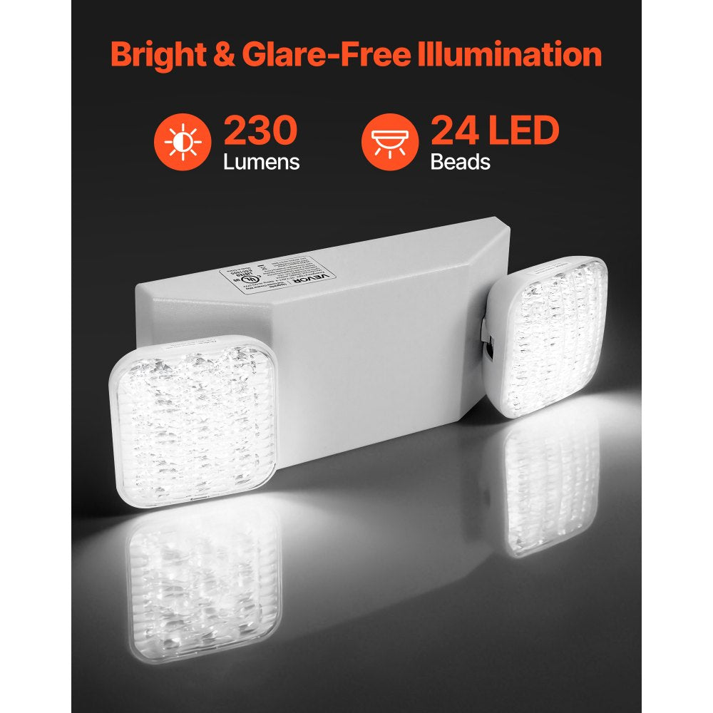 VEVOR 4 Pack Emergency Lights for Business, with Battery Backup, Commercial LED Emergency Exit Lighting Fixtures, AC 120/277V, with Two Square Head Adjustable, 90-Minute Backup, for Business, White